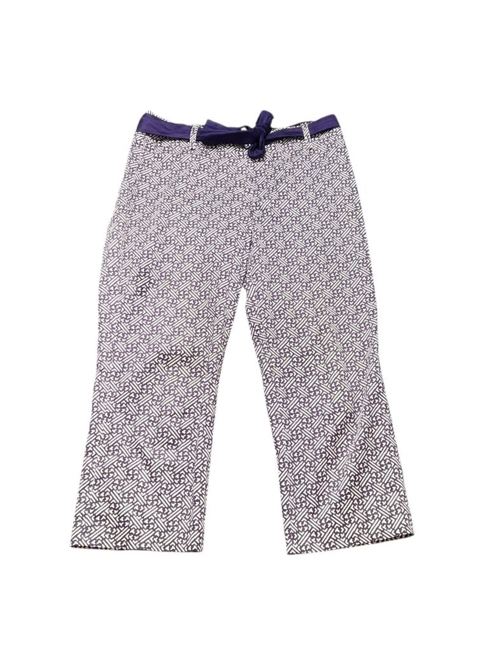 Talbots Pants Womens Size 10 Purple White Geometric Print with Belt Career Wear